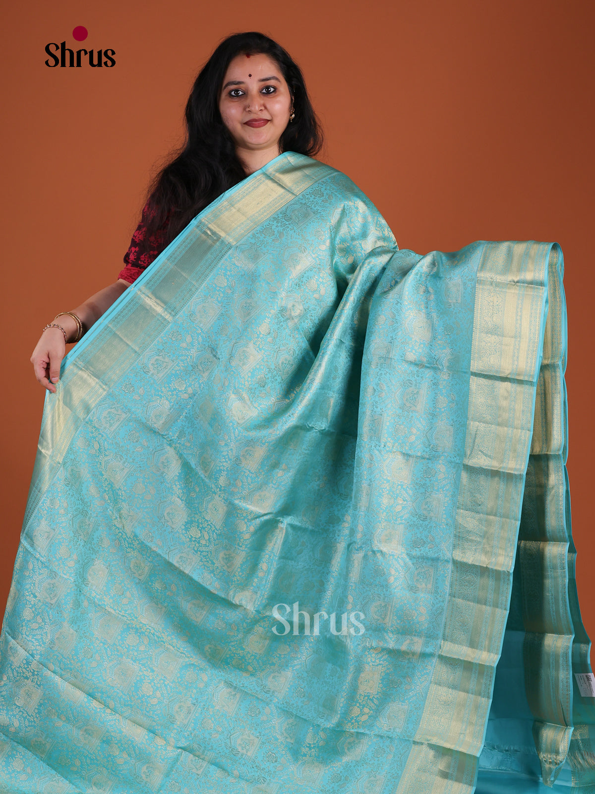 Luxurious Sky Blue Kanchipuram Pattu Saree With Floral Brocade Jaal | Self Border With Zari Bands & Brocade Pallu
