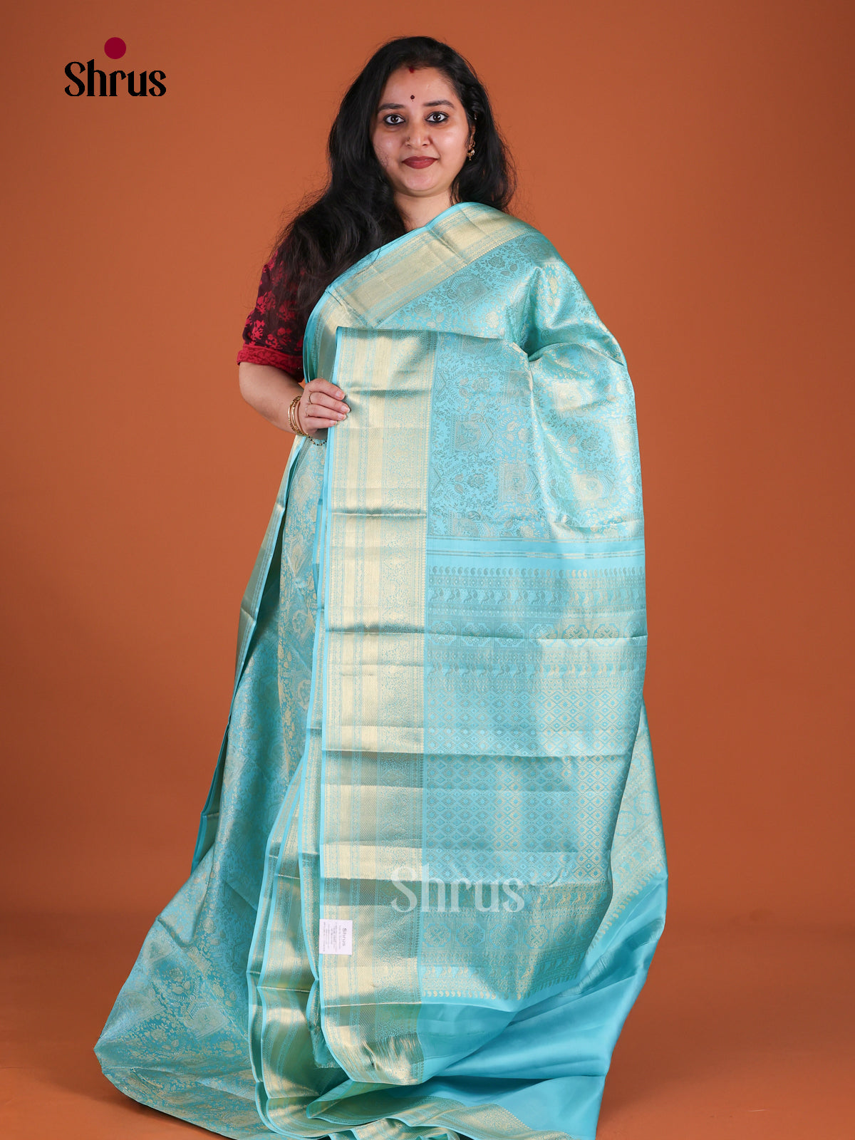 Luxurious Sky Blue Kanchipuram Saree With Floral Brocade Jaal | Self Border With Zari Bands & Brocade Pallu