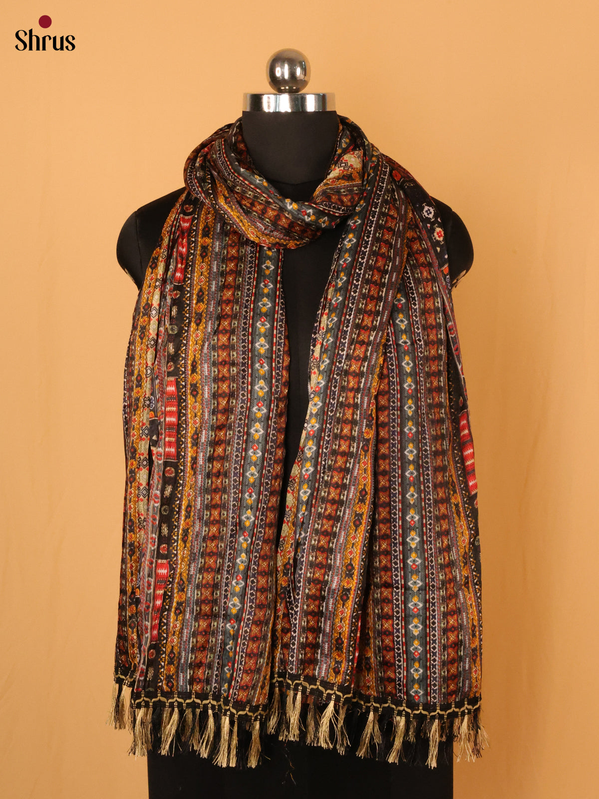 Black With Blue Geometric Cotton Mix Duptata - Shop on Shrus.com