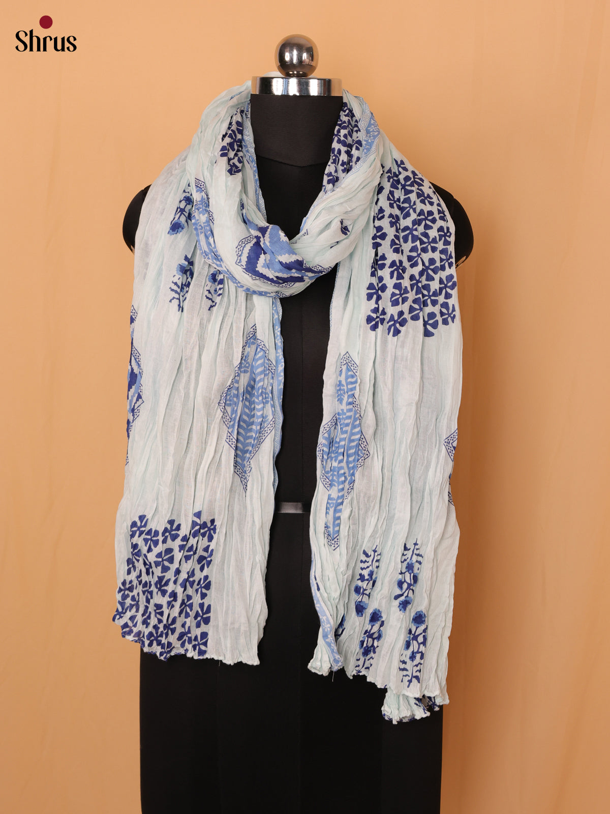 Cream & Blue - Dupatta