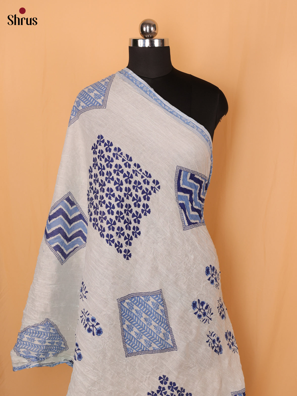 Cream & Blue - Dupatta