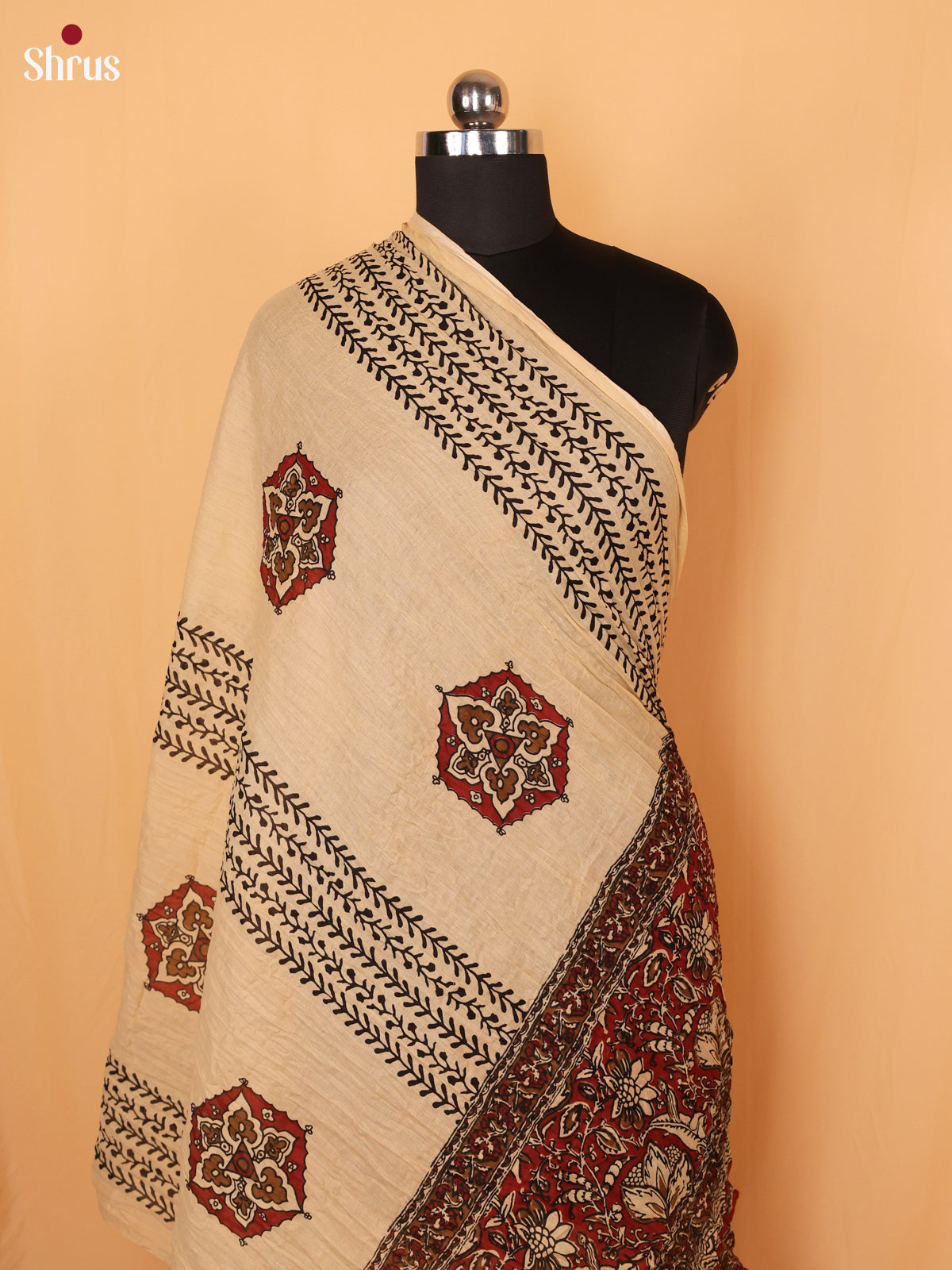 Cream & Brown - Dupatta