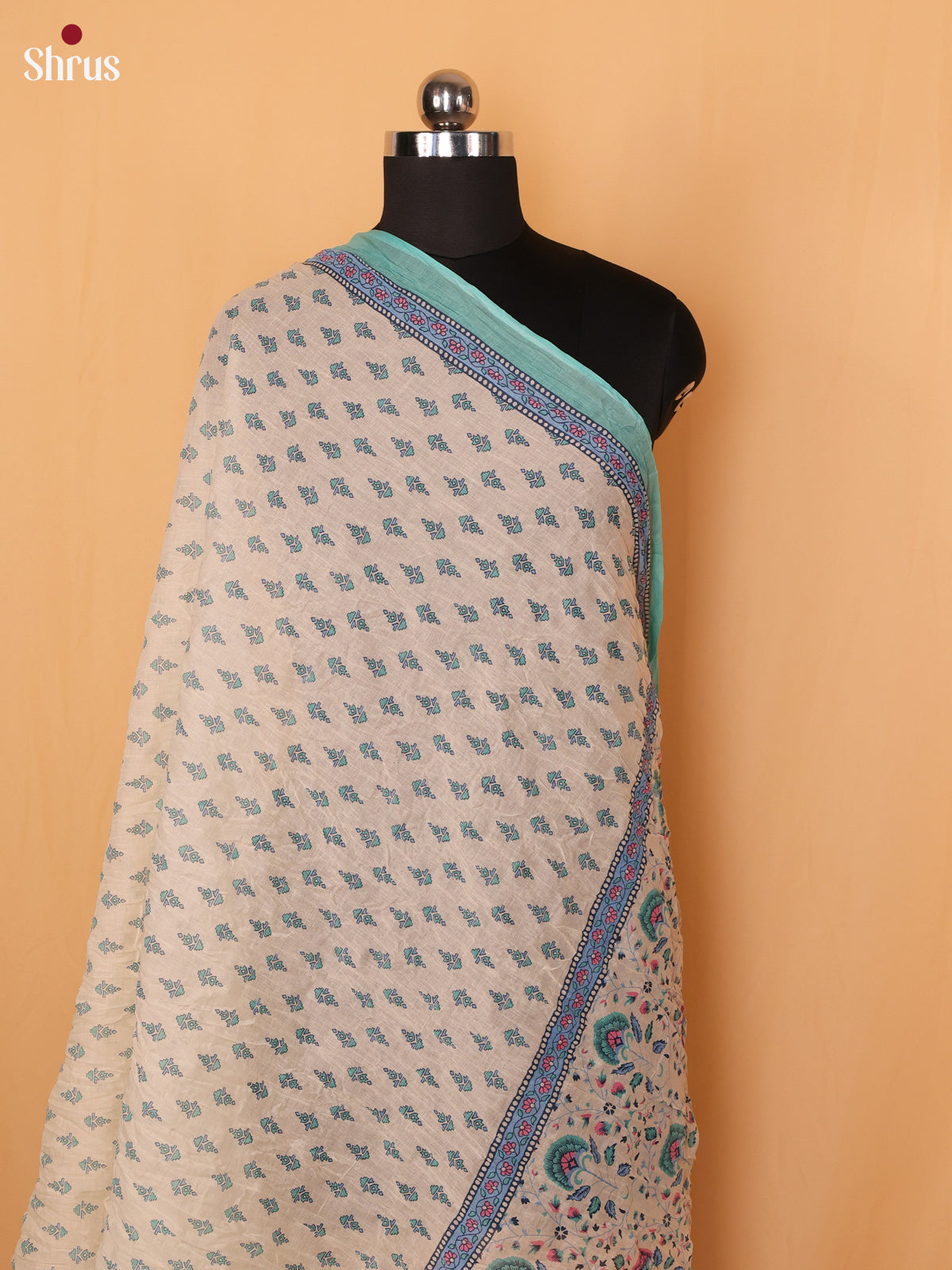 Cream & Blue - Dupatta