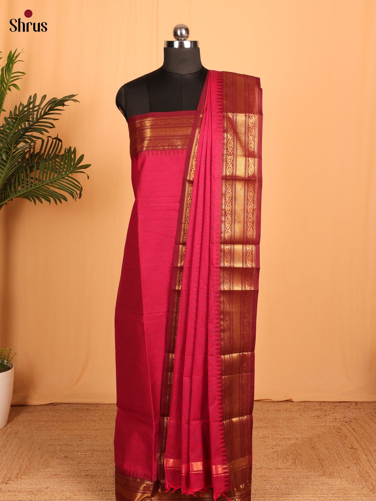 Pink & Maroon - chettinad top & dupatta combo