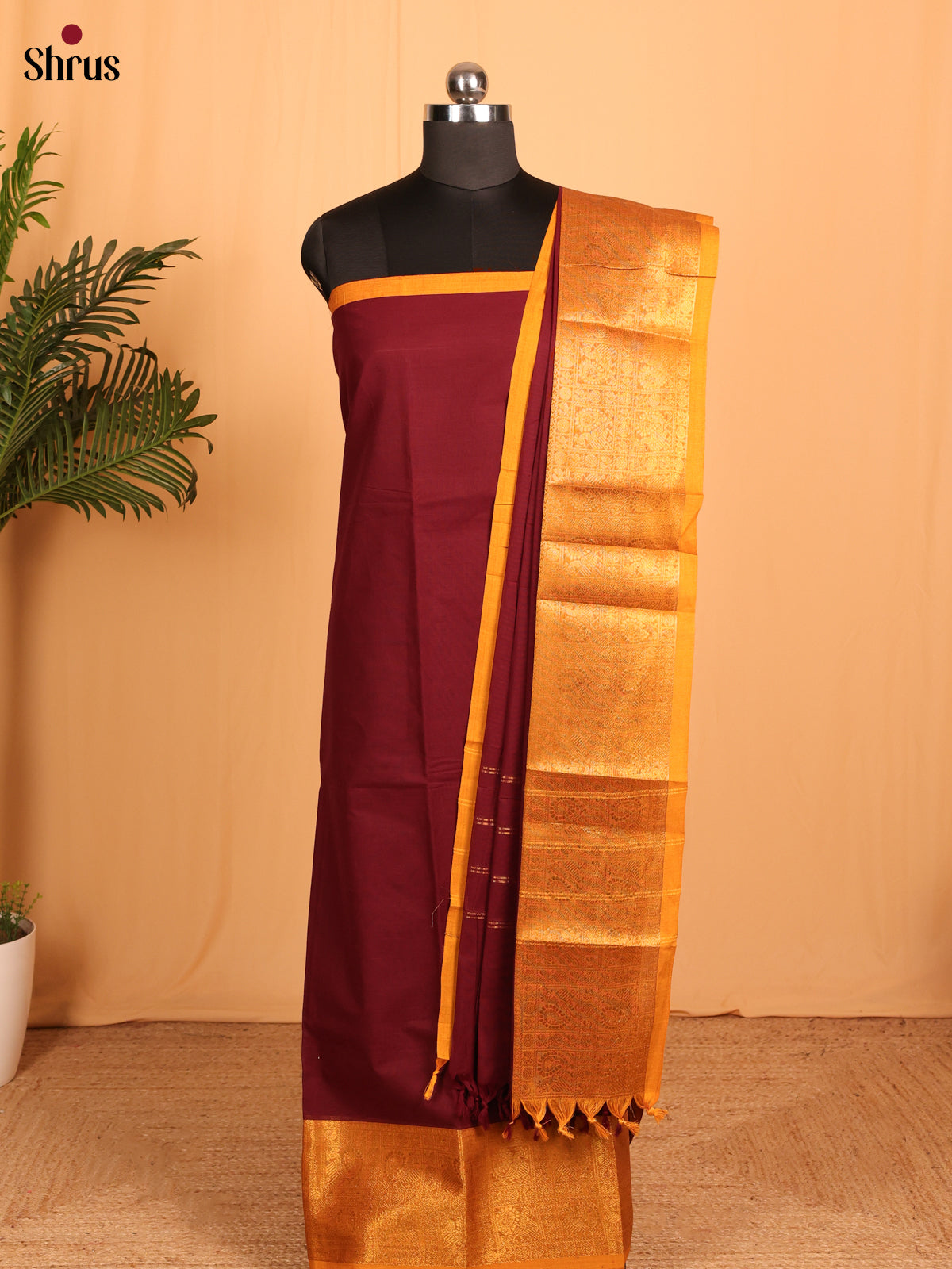 Maroon & Yellow- chettinad top & dupatta combo