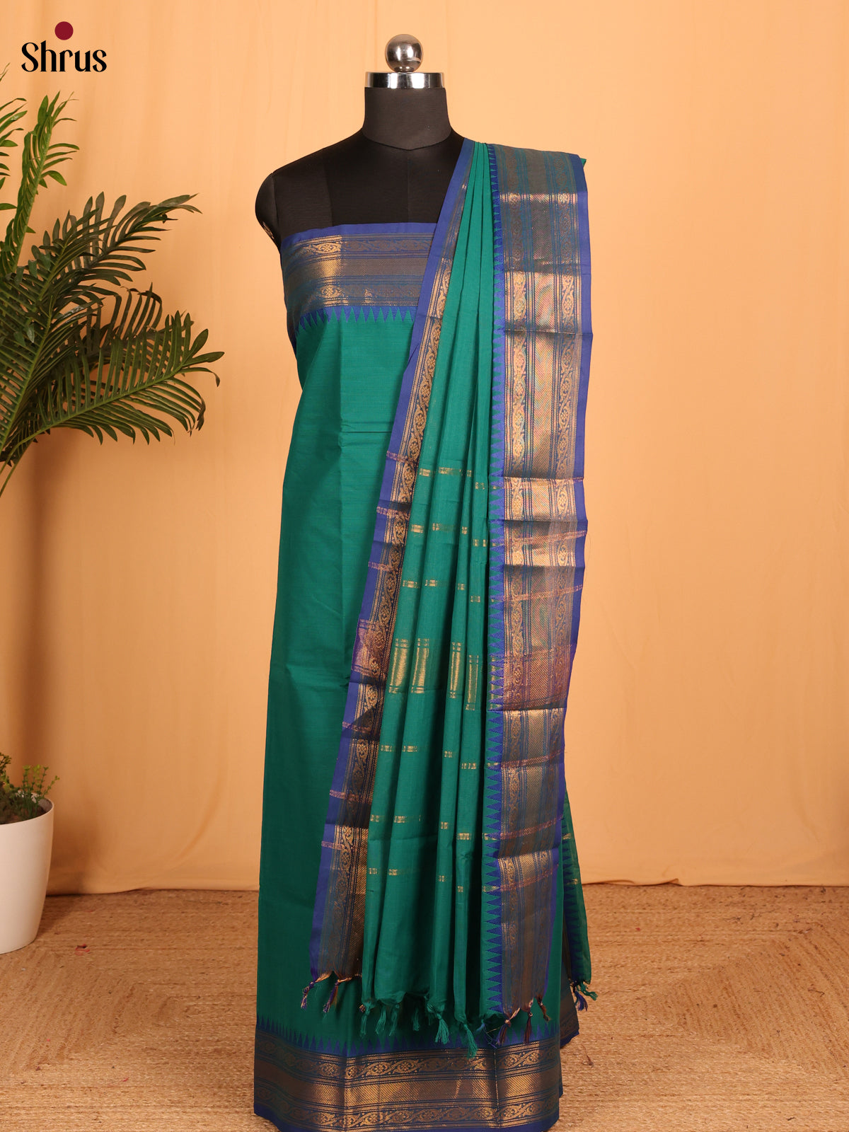 Green & Blue - chettinad top & dupatta combo