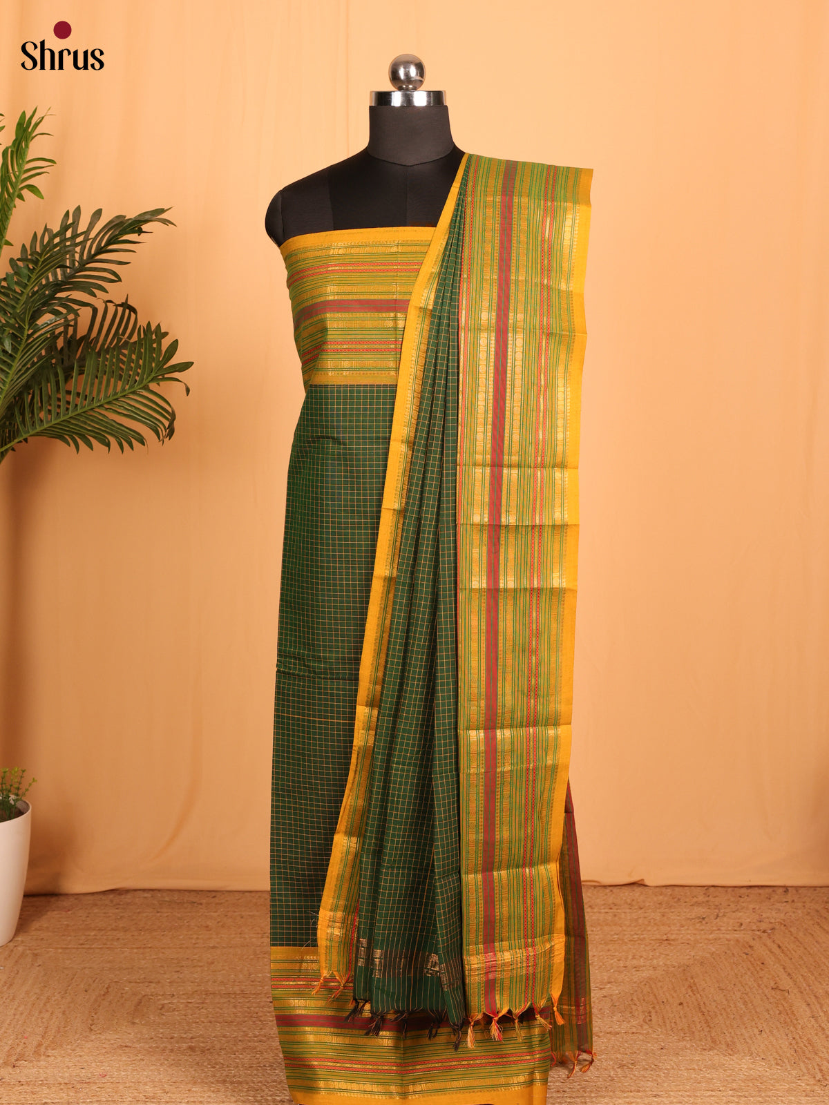 Green & Yellow - chettinad top & dupatta combo