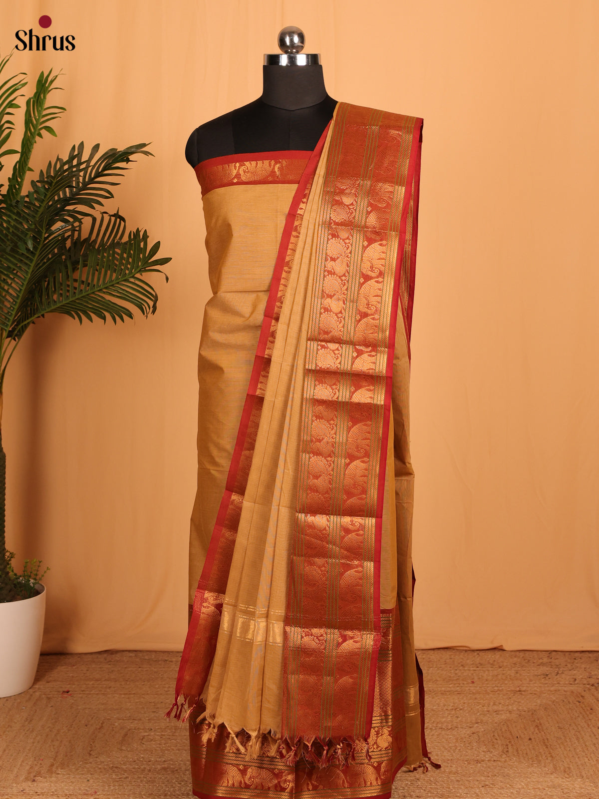 Lite Brown & Maroon - chettinad top & dupatta combo