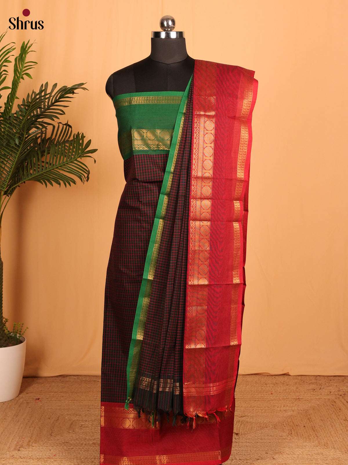 brown & Red - chettinad top & dupatta combo