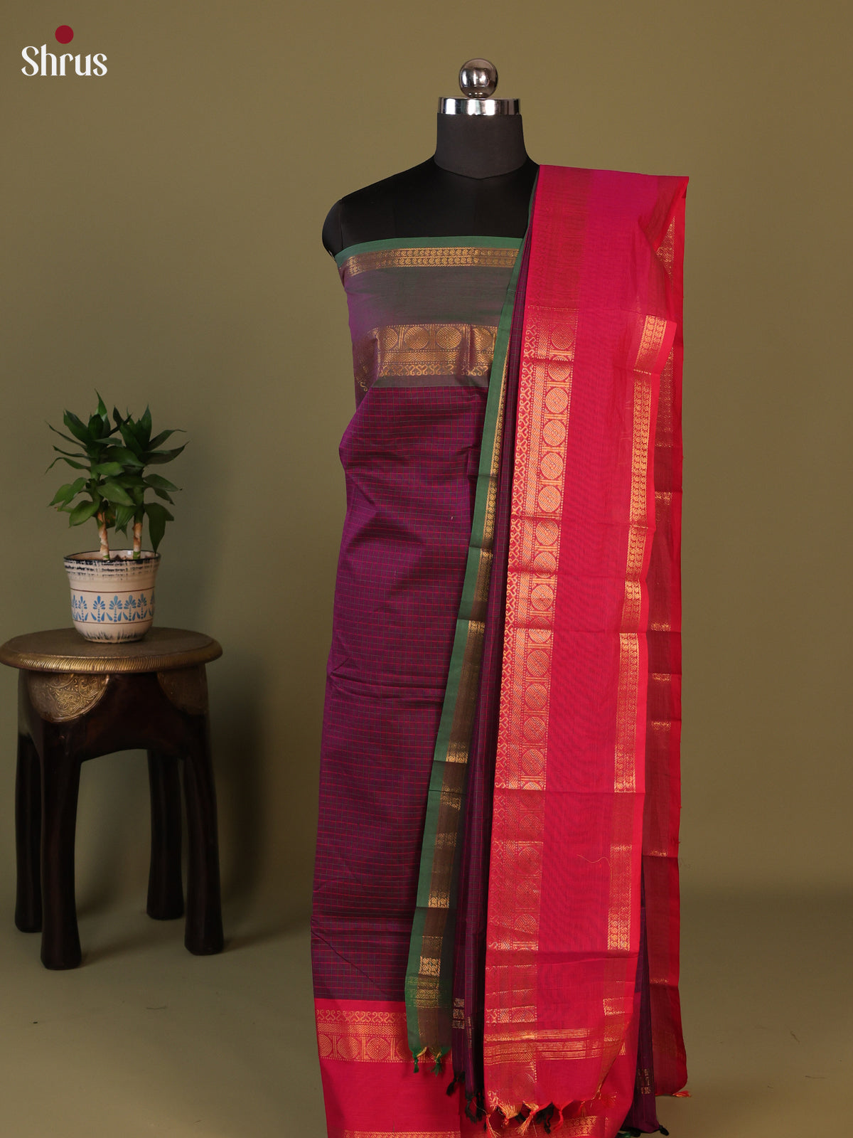 Purple  &  Pink - chettinad top & dupatta combo