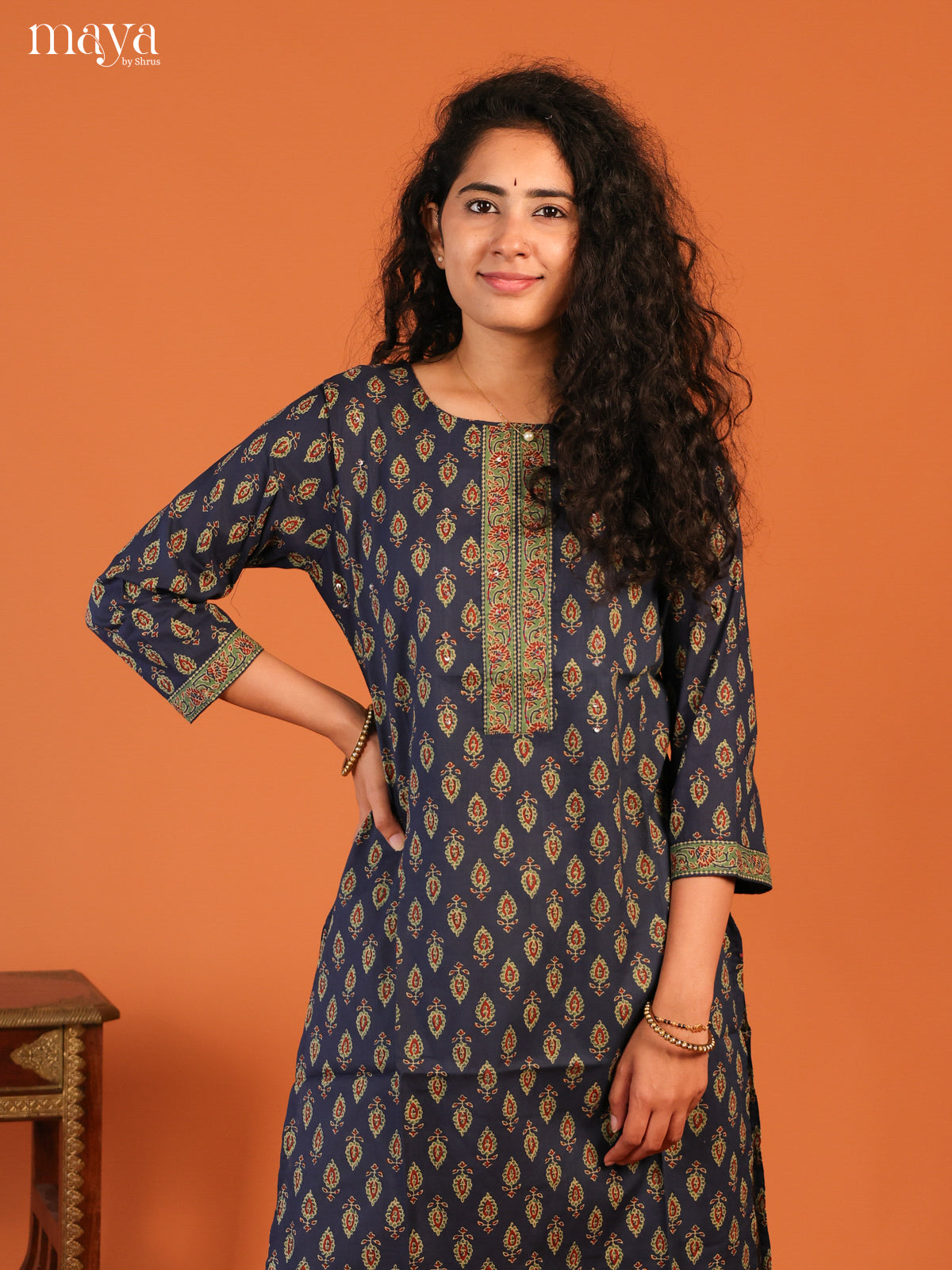 Floral Printed Blue Cotton Kurti - Shop on Shrus.com