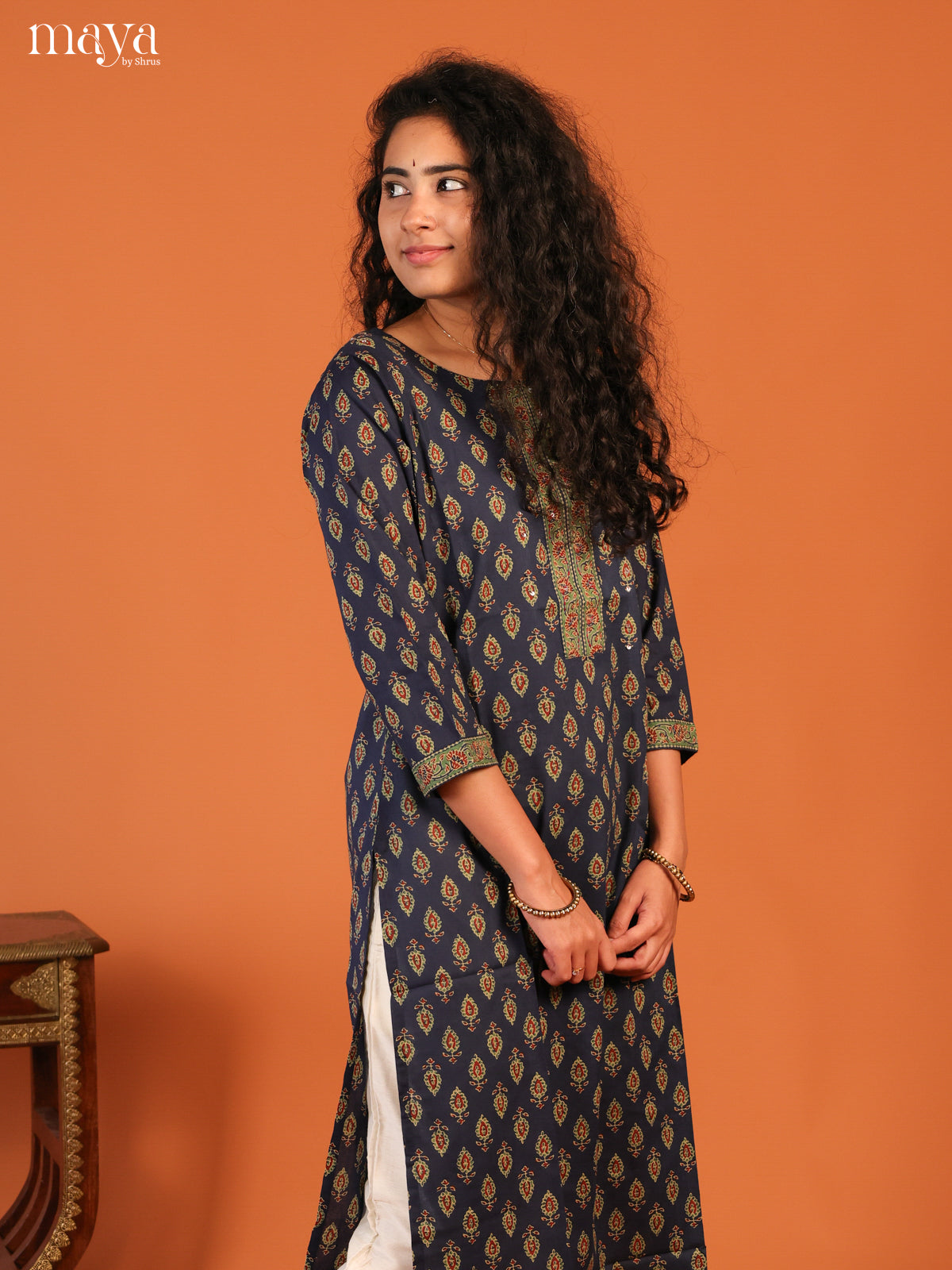 Floral Printed Blue Cotton Kurti - Shop on Shrus.com