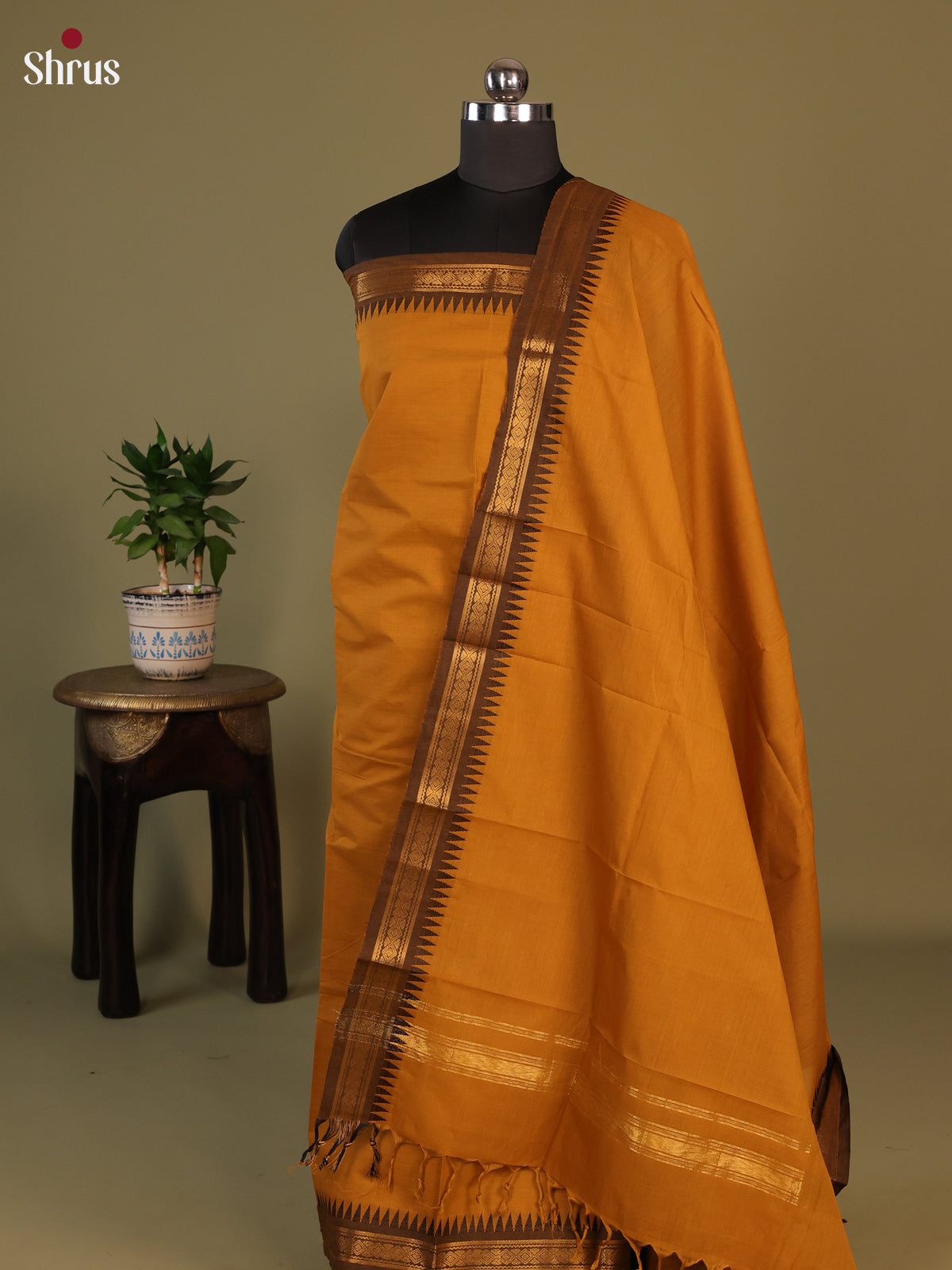 Mustard  & Brown- chettinad top & dupatta combo