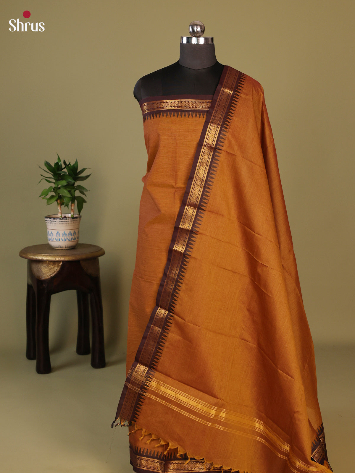 Mustard & Brown - chettinad top & dupatta combo