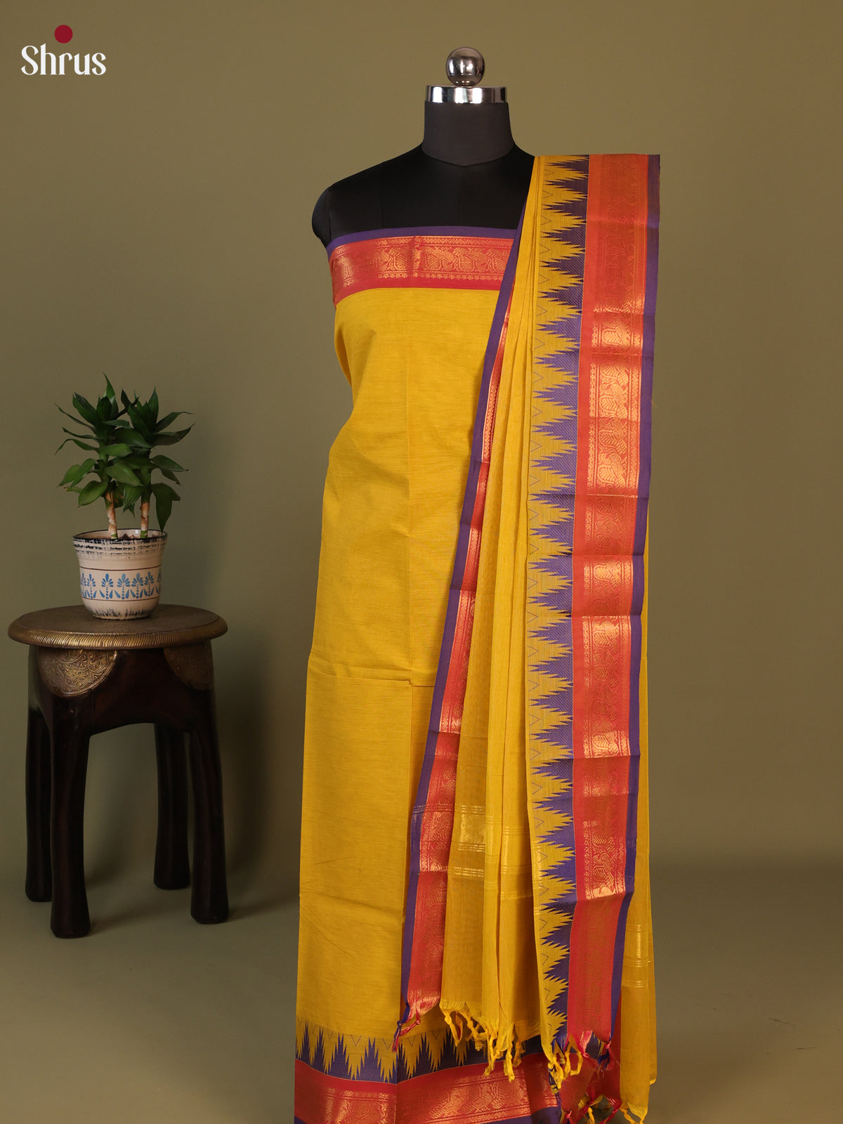 Mustard & Purple - chettinad top & dupatta combo