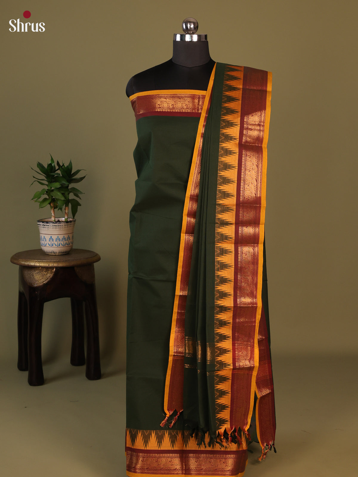 Green & Mustard - chettinad top & dupatta combo