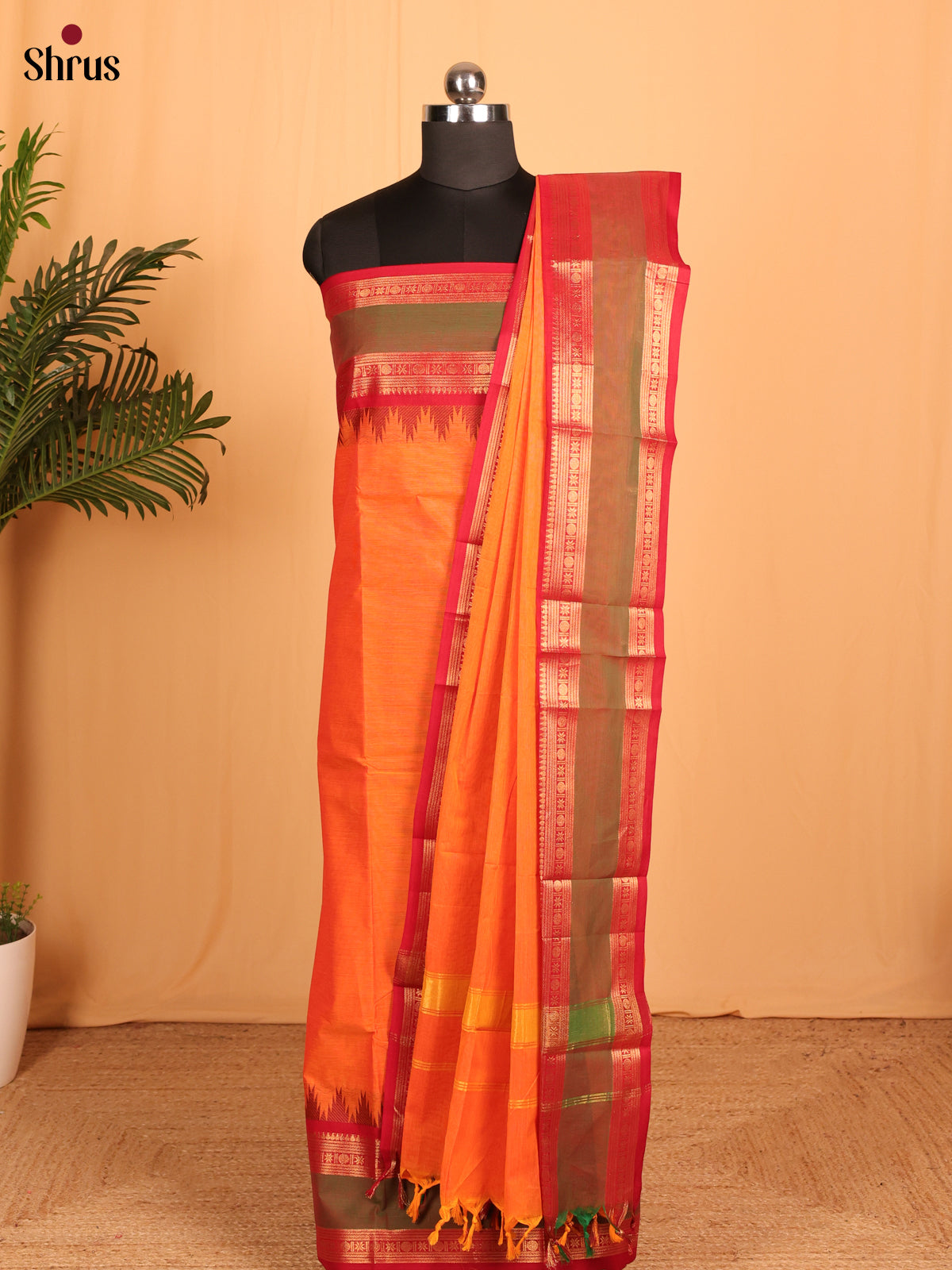 Orange & Red- chettinad top & dupatta combo