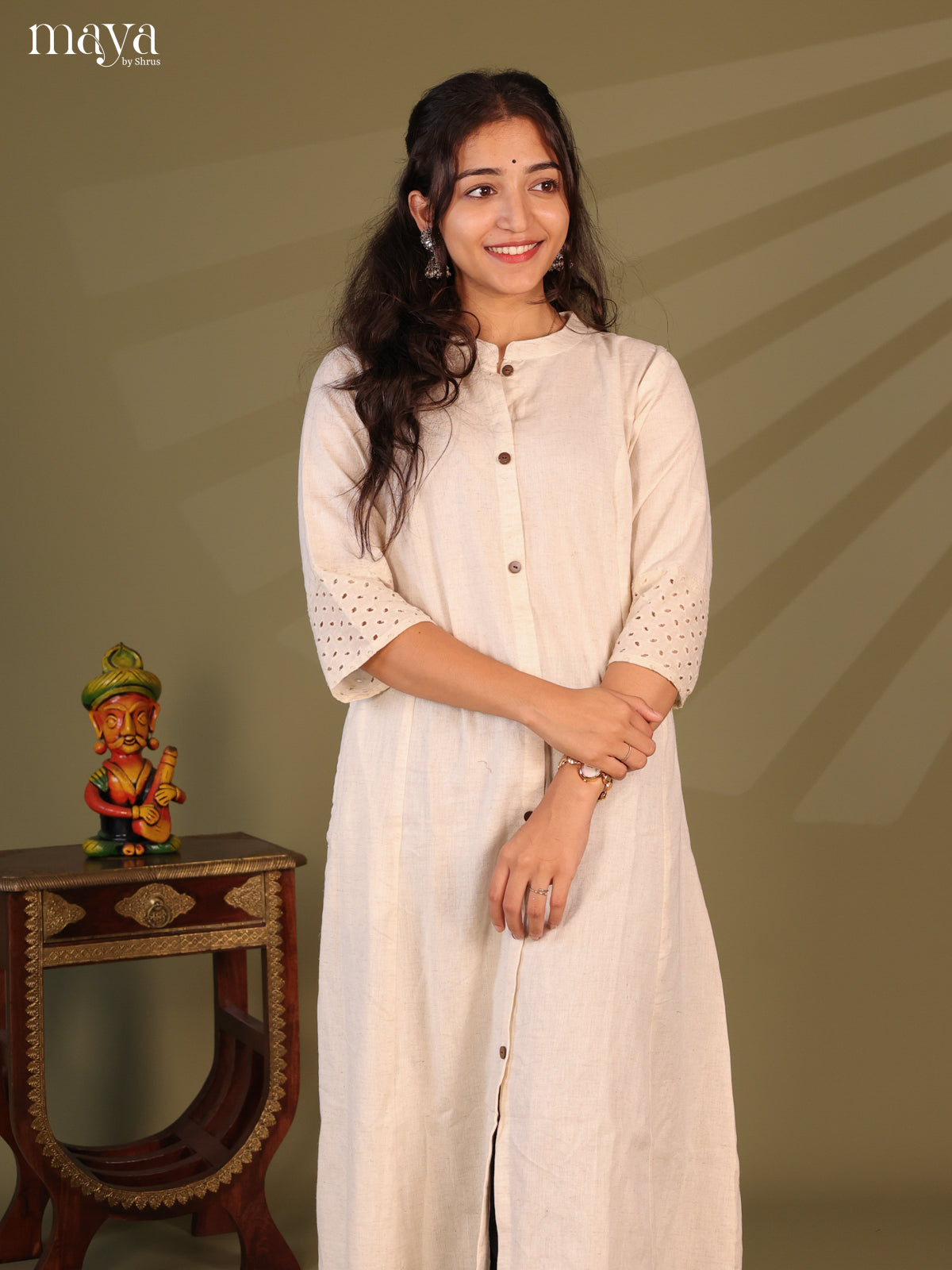 Cream Cotton Solid Salwar Kurti - Shop on Shrus.com