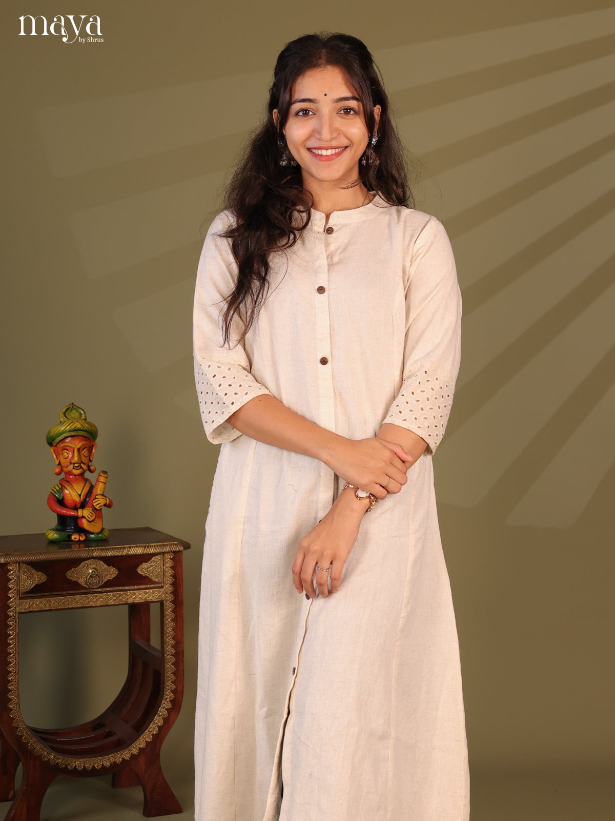 Cream Cotton Solid Salwar Kurti - Shop on Shrus.com