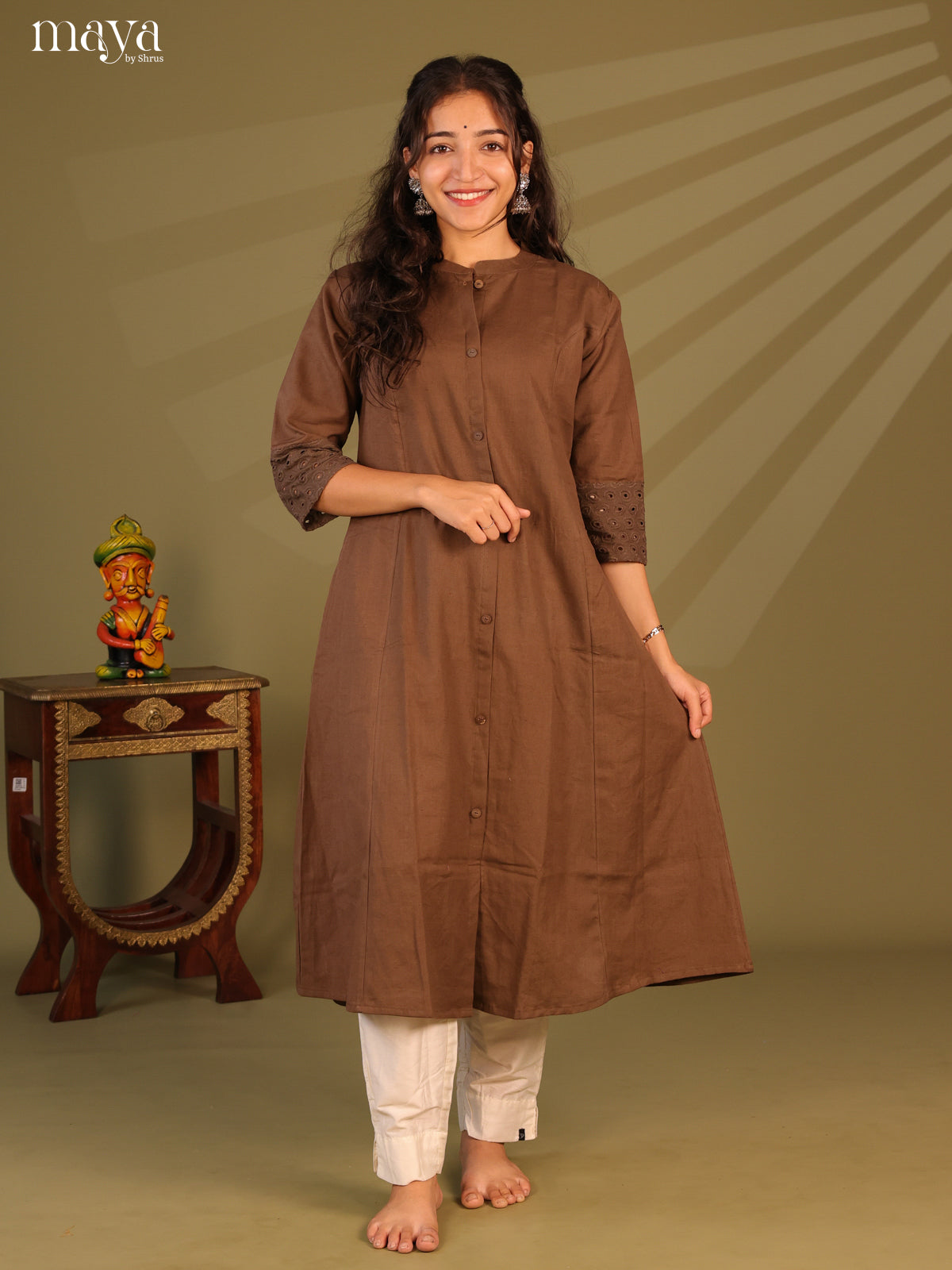 Solid Brown Cotton Kurti - Shop on Shrus.com