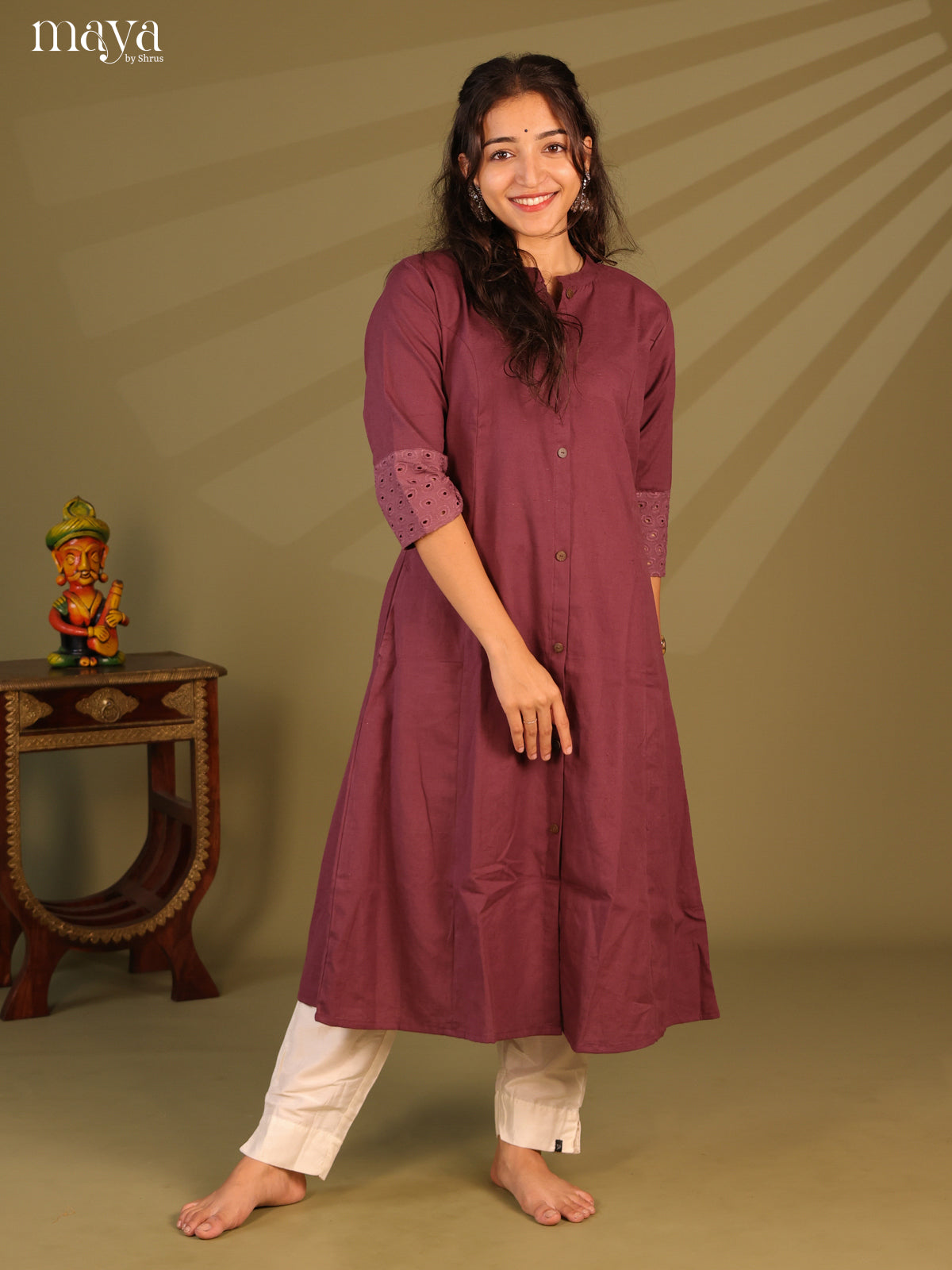 Solid Purple Cotton Kurti - Shop on Shrus.com