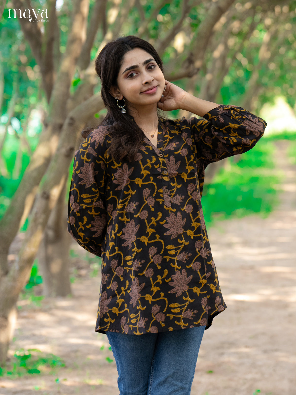 Floral Printed Brown Rayon Short Kurti - Shop on Shrus.com