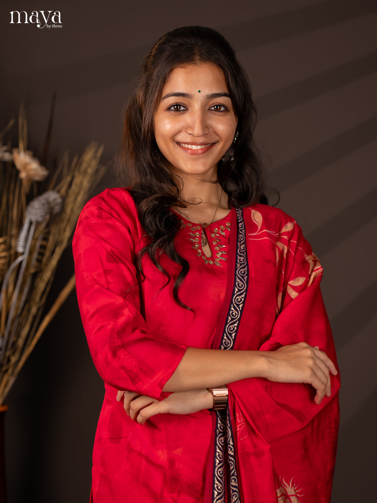 Pink Rayon 3Pc Salwar Suit With Floral Print - Top,Bottom & Dupatta - Shop on Shrus.com