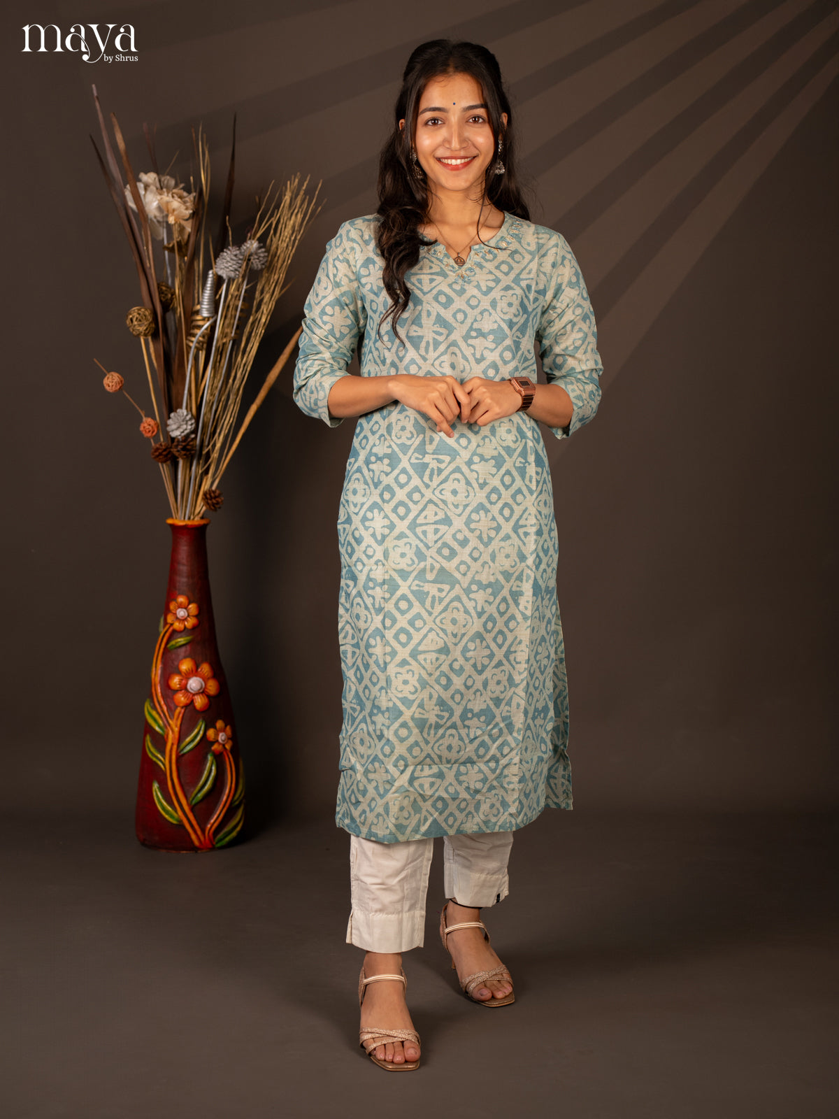 Blue Batik Printed Cotton Kutri - Shop on Shrus.com