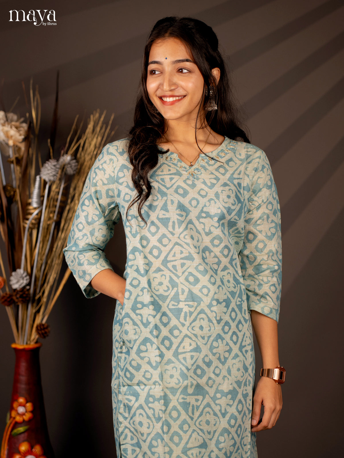 Blue Batik Printed Cotton Kutri - Shop on Shrus.com