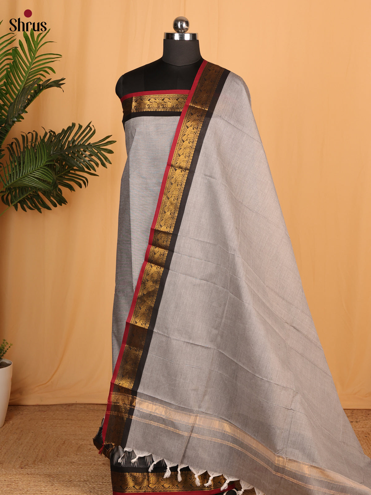 Grey & Black - chettinad top & dupatta combo