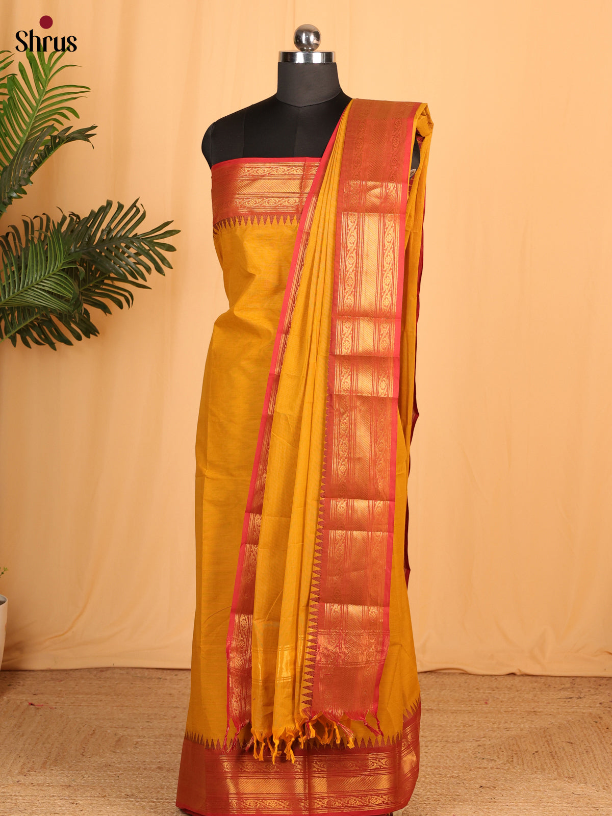 Mustard & Red - chettinad top & dupatta combo