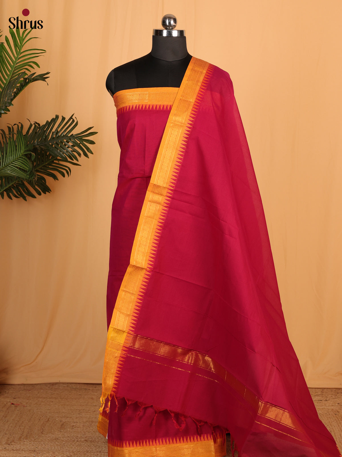 Reddish Pink & Yellow - chettinad top & dupatta combo