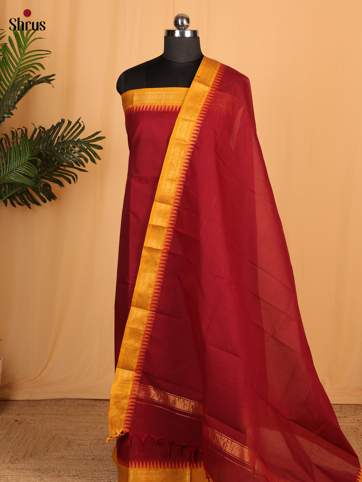 Maroon & Yellow - chettinad top & dupatta combo