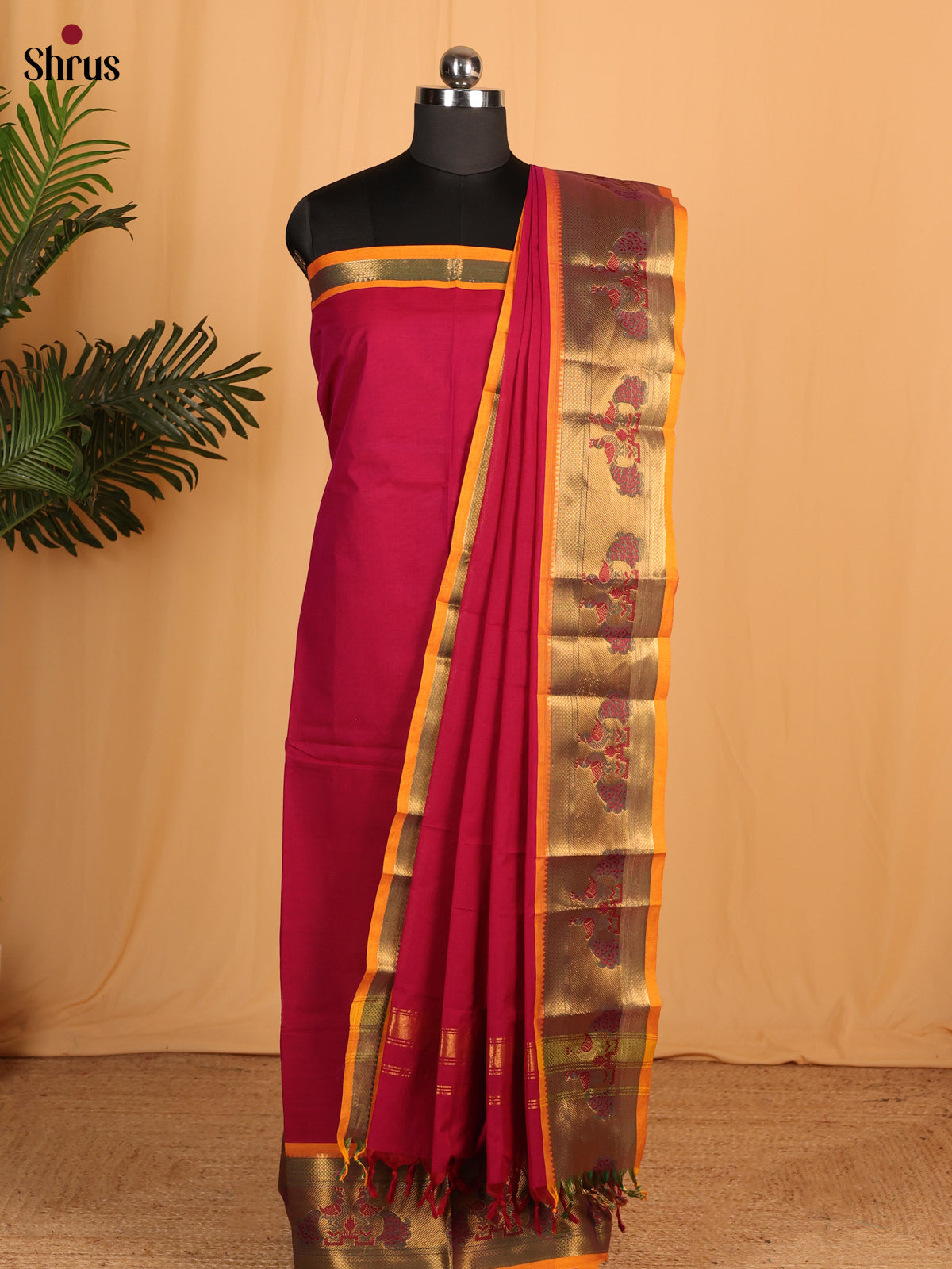 Reddish Pink & Yellow - chettinad top & dupatta combo