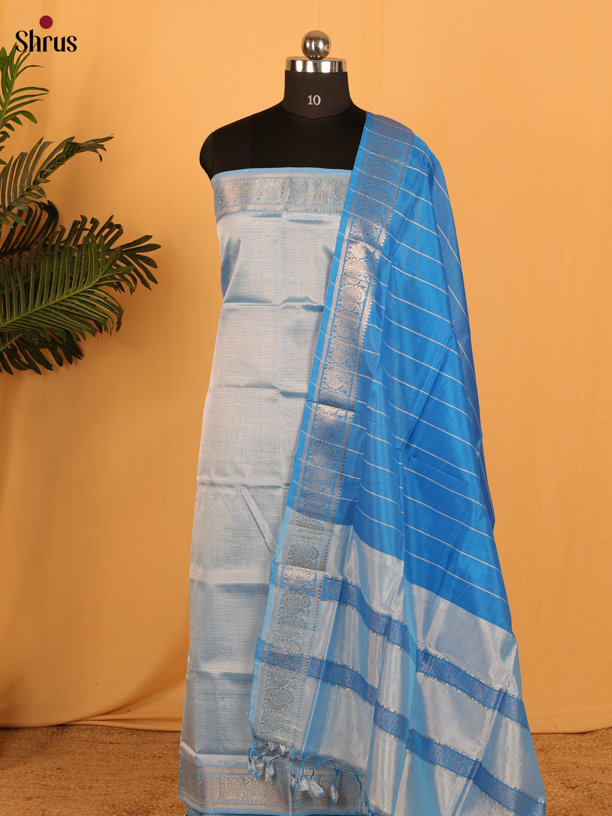 Pale Blue & Blue- mangalagirisico top & dupatta combo