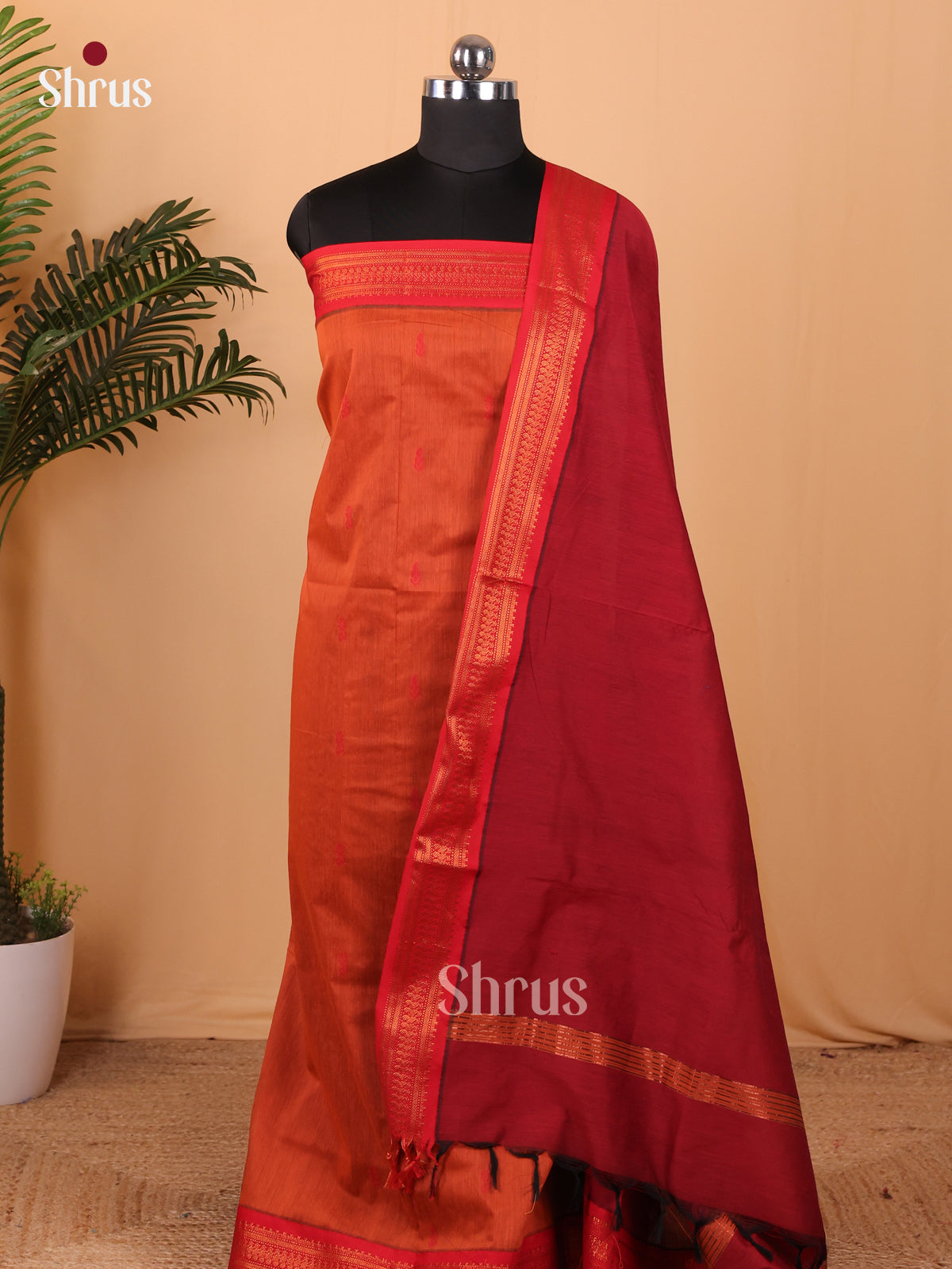 Brick Orange & Maroon Kalyani Cotton Salwar Unstitch - MDA22002 - Shop on Shrus.com