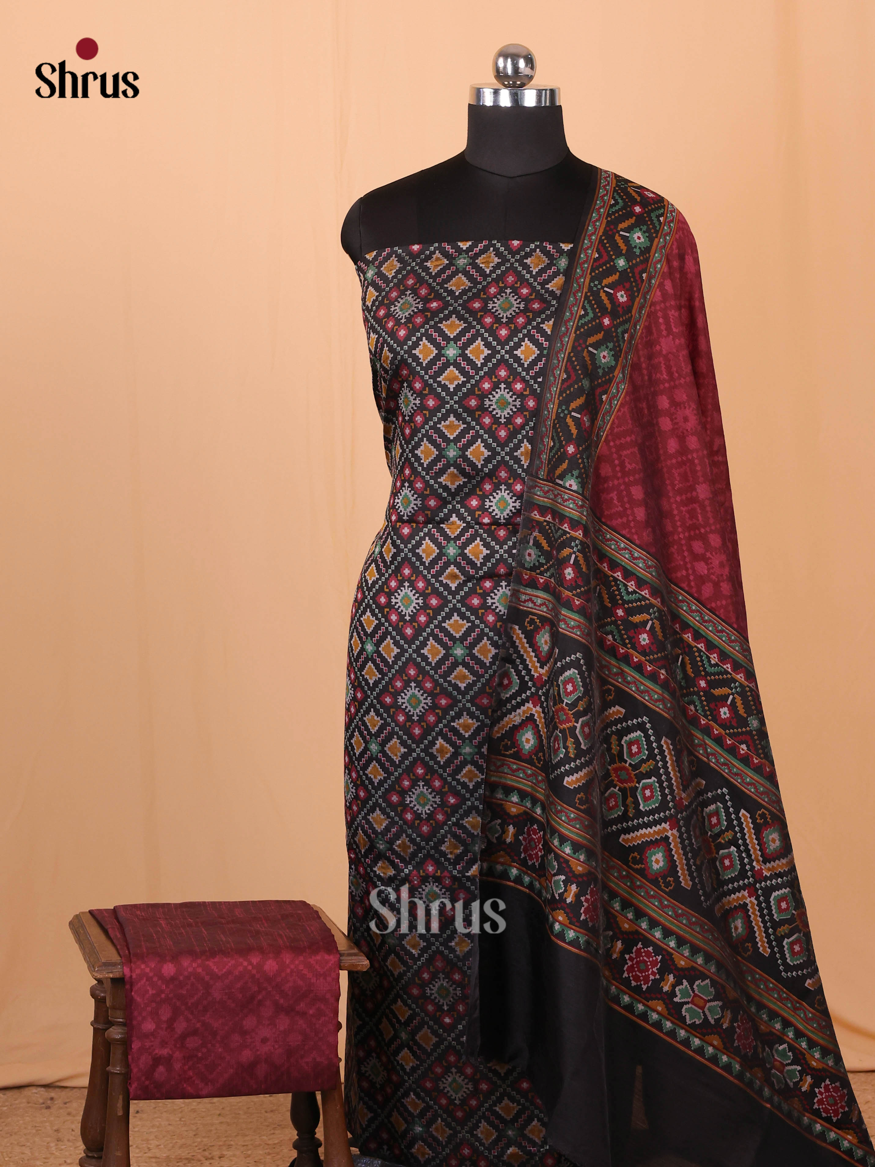 Black & Maroon - semi patola salwar - Shop on Shrus.com