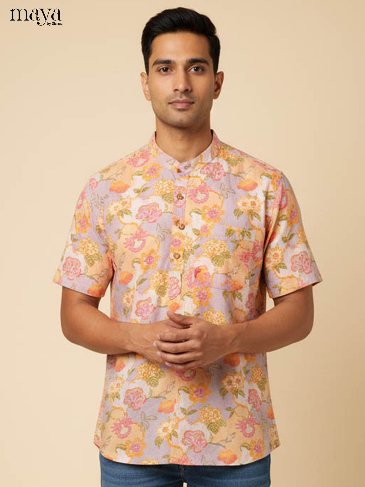 Mild Purple & Peach - Readymade Mens Kurta - Shop on Shrus.com