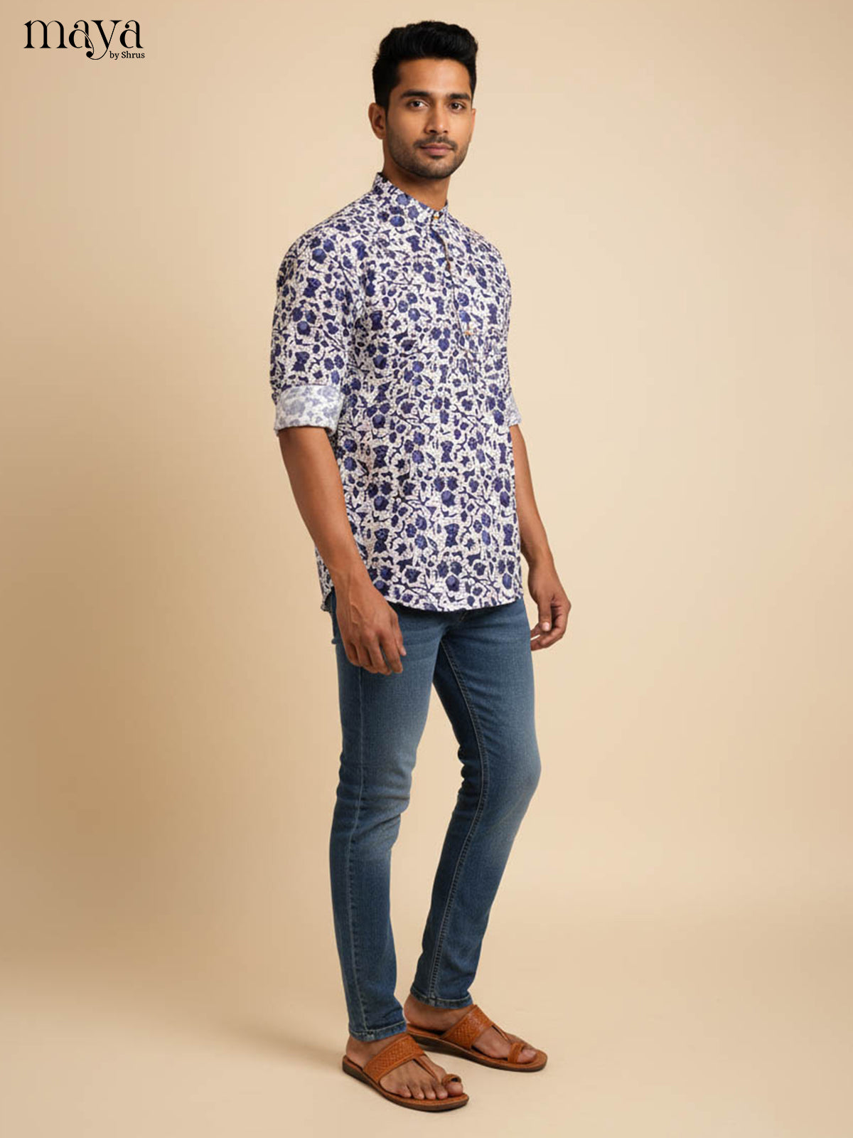 White & Blue - Readymade Mens Kurta - Shop on Shrus.com