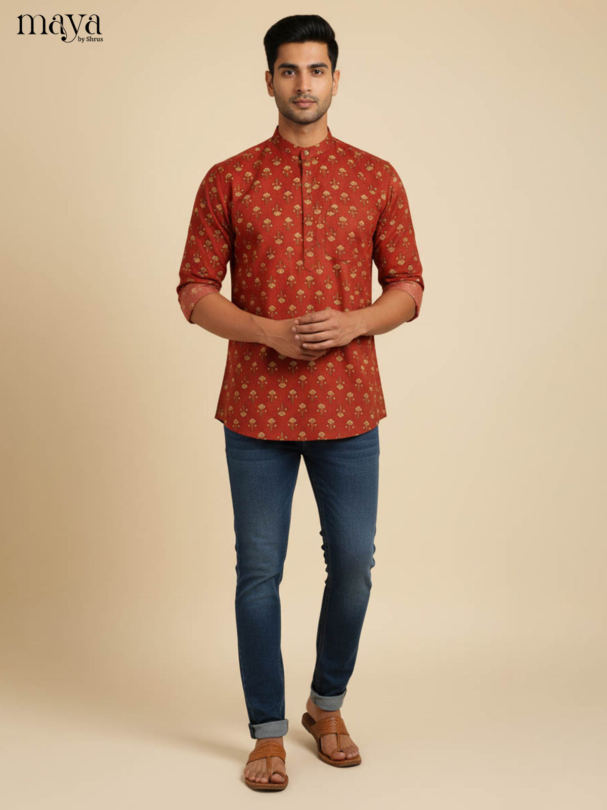 Brick Red - Readymade Mens Kurta - Shop on Shrus.com