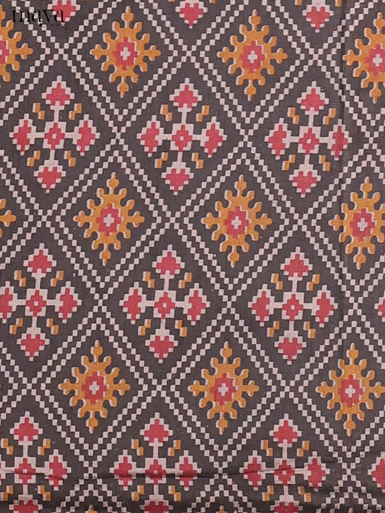 Black & Maroon Semi Patola Unstitched Top, Bottom & Dupatta - MDB01150 - Shop on Shrus.com