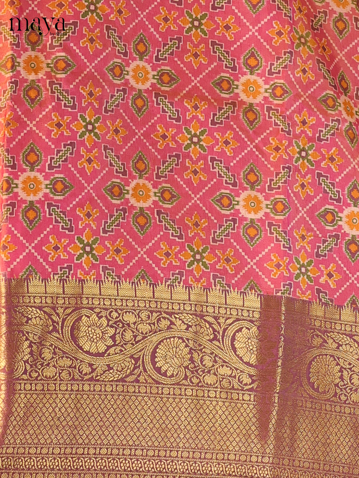 Dusky pink & purple - Semi Patola Unstitched Top, Bottom & Dupatta - MDB26026 - Shop on Shrus.com