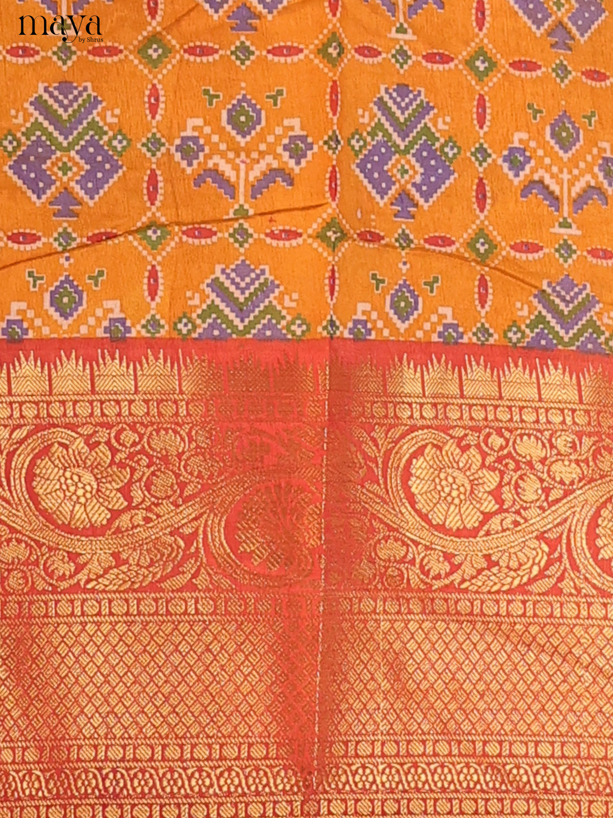 Mustard & Reddish orange Semi Patola Unstitched Top, Bottom & Dupatta - MDB26029 - Shop on Shrus.com