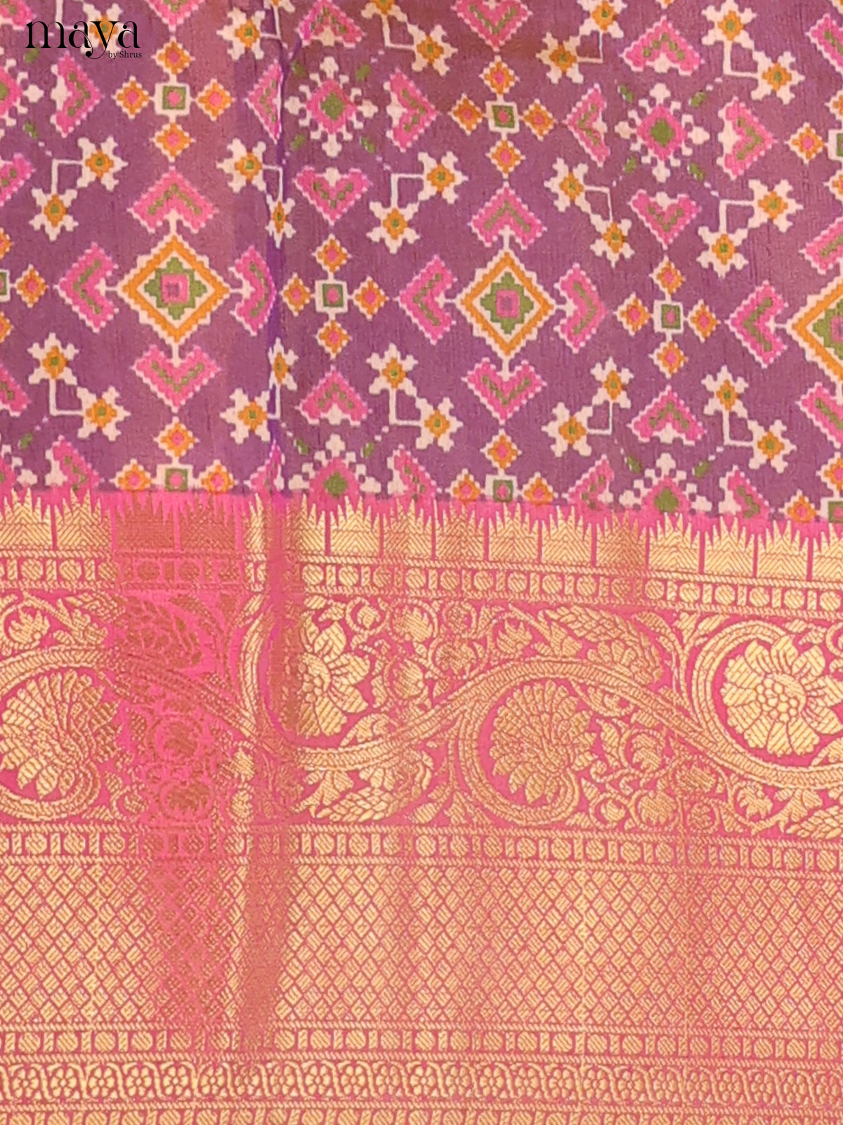 Double shade Violet & Gold Semi Patola Unstitched Top, Bottom & Dupatta - MDB26032 - Shop on Shrus.com