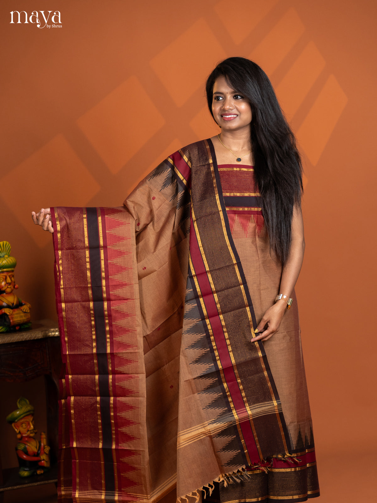 Coffee Brown with Maroon chettinad top & dupatta - MDD17013 - Shop on Shrus.com