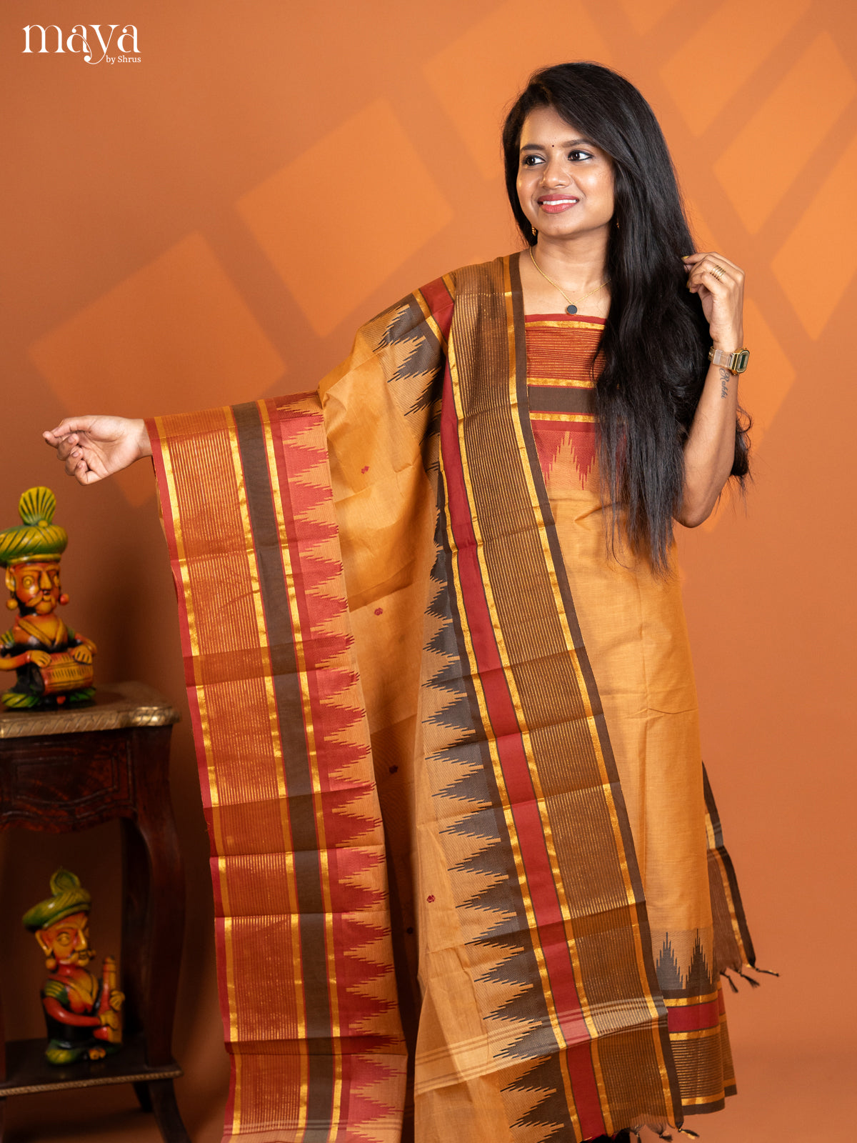 Brown with Maroon chettinad top & dupatta - MDD17017 - Shop on Shrus.com
