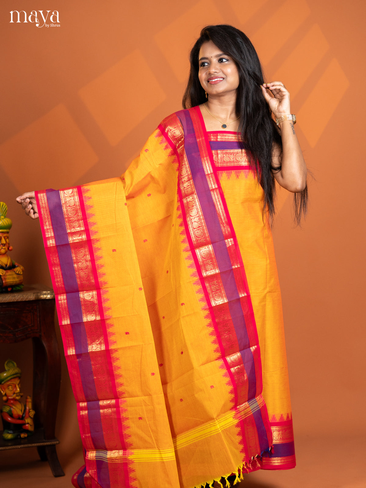 Lime yellow with Pink chettinad top & dupatta - MDD17019 - Shop on Shrus.com