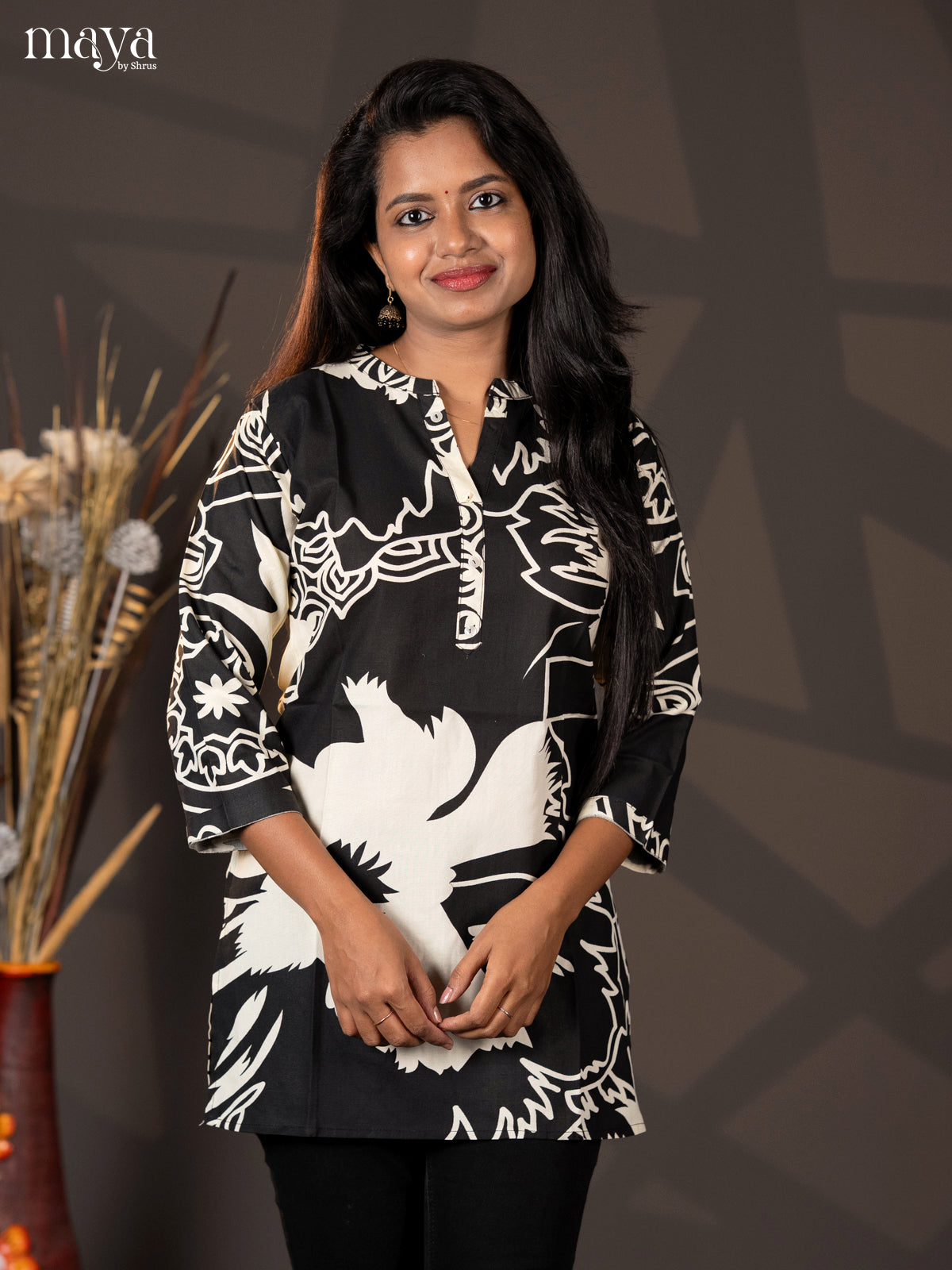 Black Abstract Printed Rayon Short Straight Kurta - Shop on Shrus.com