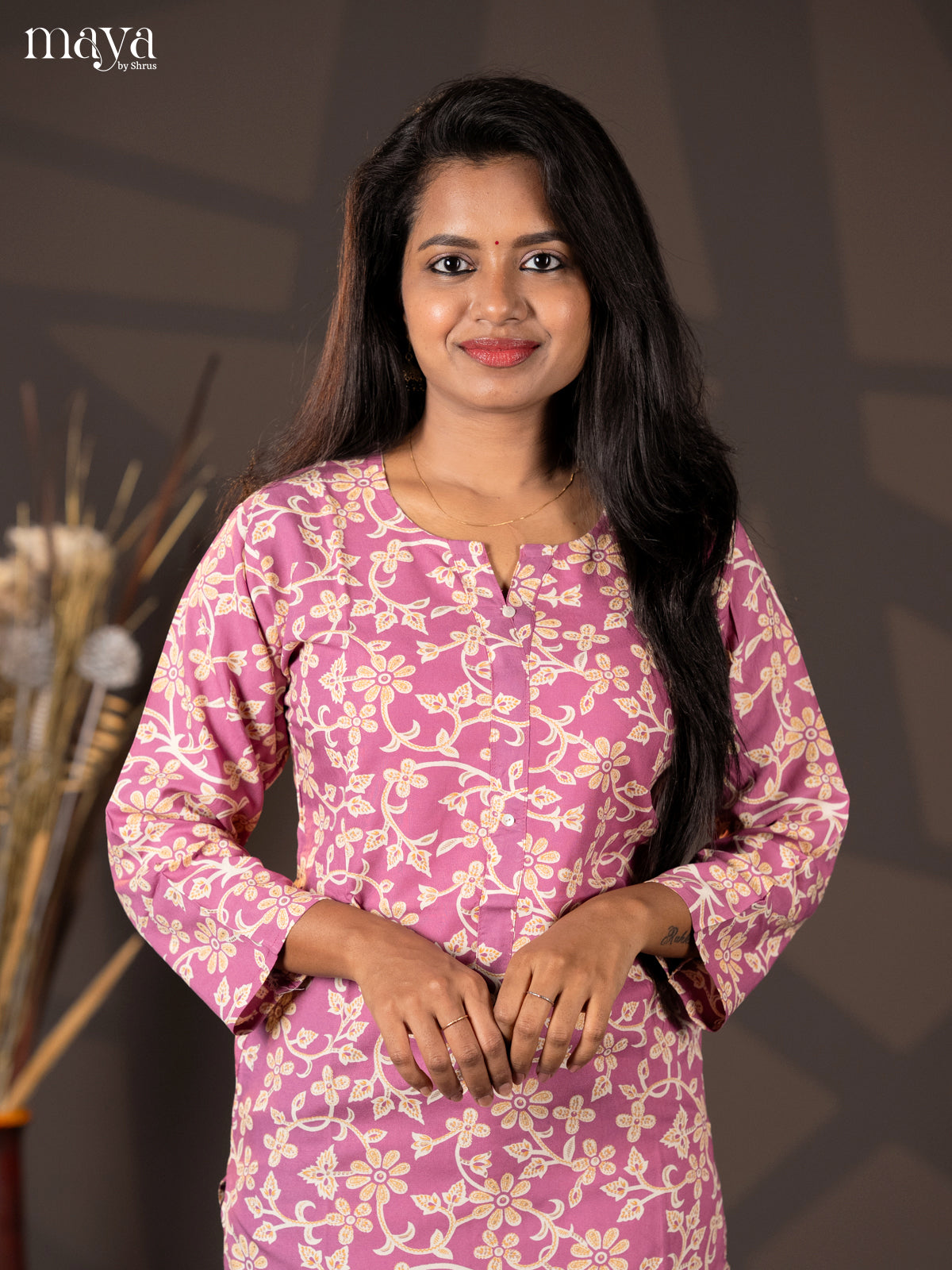 Onion Pink Floral Printed Rayon Straight Kurti - Shop on Shrus.com
