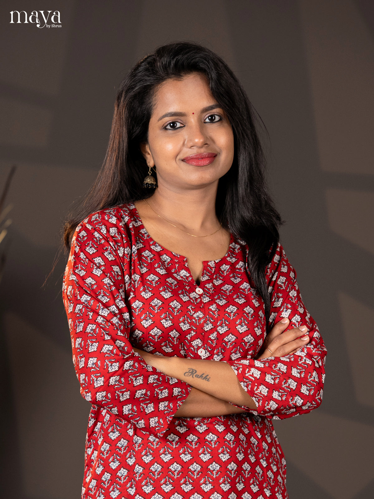 Red Floral Printed Cotton Straight Kurti - Shop on Shrus.com